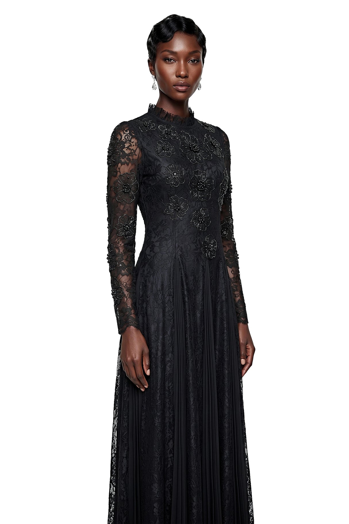 Raymonde Black Floral Lace Maxi Dress