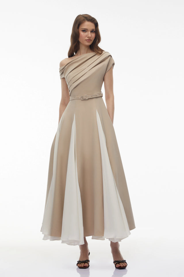 Rebecca Khaki Color Block Maxi Dress