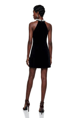 Regina Black Halterneck Velvet Mini Dress with Crystals