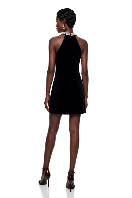 Gabriella Mini Dress Black Halterneck Velvet with Crystals