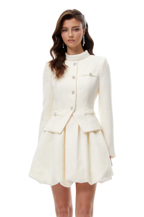 Daphne Mini Dress White Crystal Embellished Tweed