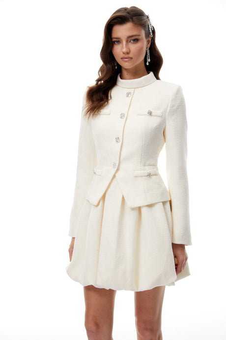 Daphne Mini Dress White Crystal Embellished Tweed