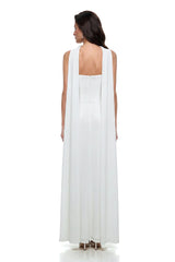 Reina White Embellished Maxi Dress with Ribbon