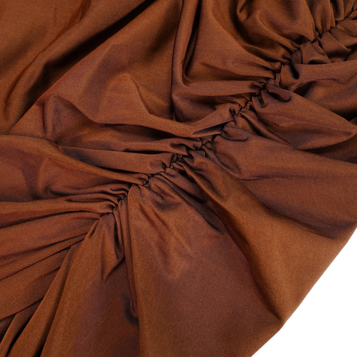Reine Brown Asymmetrical Ruched Maxi Dress