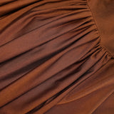 Reine Brown Asymmetrical Ruched Maxi Dress