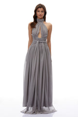 Remedios Grey Halterneck Ruched Maxi Dress