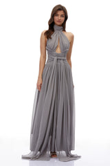 Remedios Grey Halterneck Ruched Maxi Dress