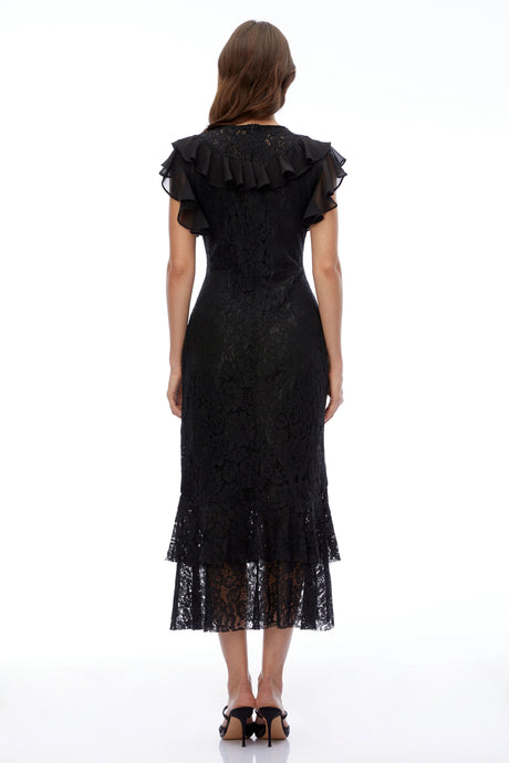 Assunta Maxi Dress Black Lace Ruffled