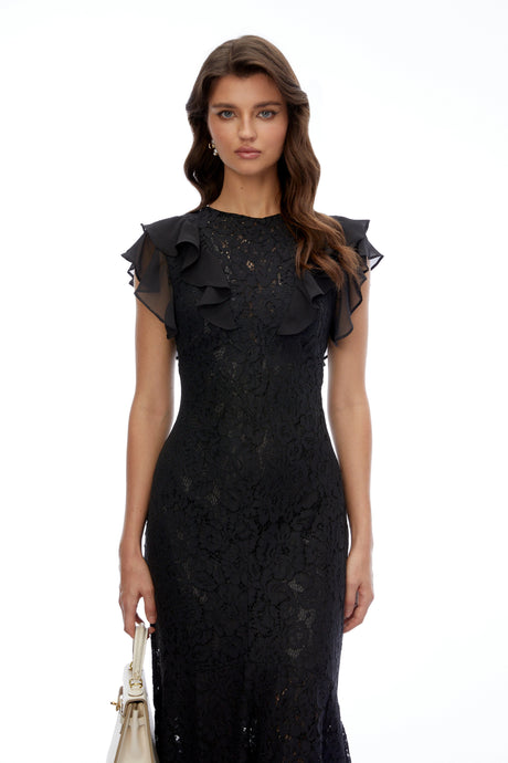 Assunta Maxi Dress Black Lace Ruffled