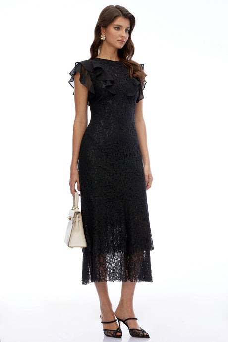 Assunta Maxi Dress Black Lace Ruffled