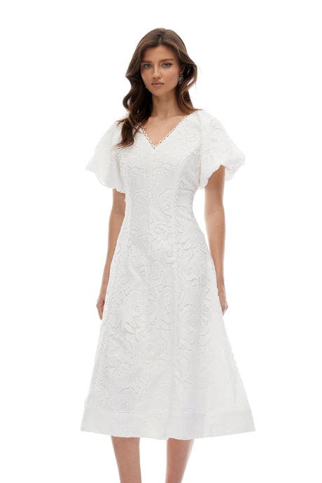 Rory Midi Dress White Floral Embroidered Lace