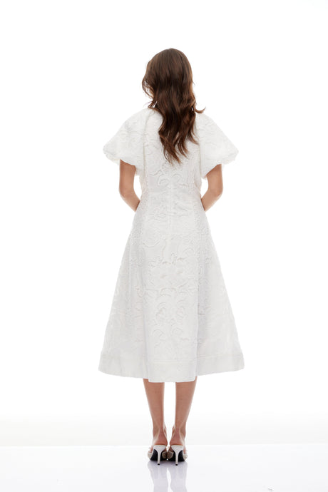Rory Midi Dress White Floral Embroidered Lace