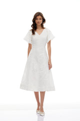 Renata White Floral Embroidered Lace Midi Dress
