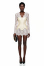 Renata White Ruched Top  Semi Sheer Lace Mini Dress Set