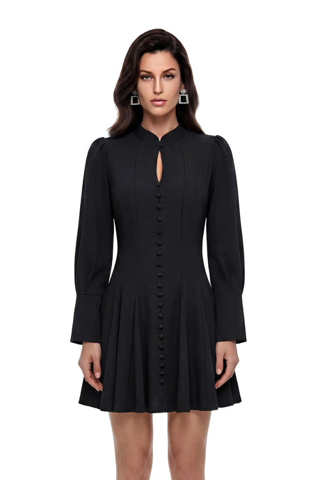Ida Mini Dress Black Button Down Cut-Out