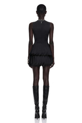 Renee Black Tiered Mini Dress with Faux Leather Bodice