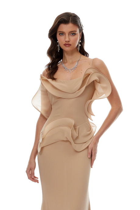 Amber Maxi Dress Neutral Ruffled Corset
