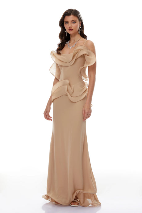 Amber Maxi Dress Neutral Ruffled Corset