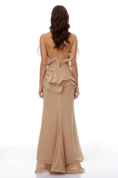 Amber Maxi Dress Neutral Ruffled Corset