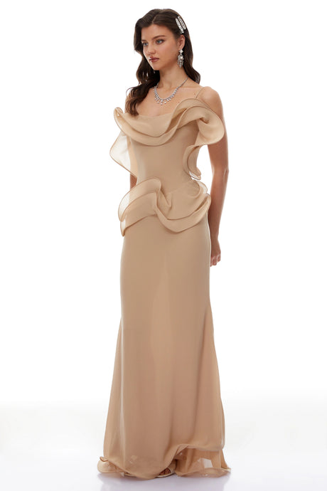 Amber Maxi Dress Neutral Ruffled Corset