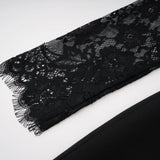Rhea Black High Slit Lace Panel Midi Dress
