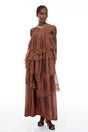 Rhema Chocolate Brown Tiered Maxi Dress with Lace Trim