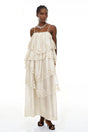Rhema Cream White Tiered Maxi Dress with Lace Trim