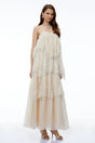 Rhema Cream White Tiered Maxi Dress with Lace Trim