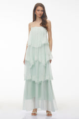 Rhema Mint Green Tiered Maxi Dress with Lace Trim