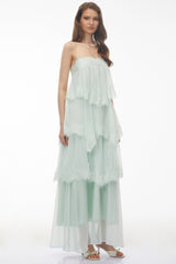 Rhema Mint Green Tiered Maxi Dress with Lace Trim