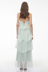 Rhema Mint Green Tiered Maxi Dress with Lace Trim