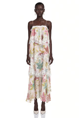 Rhema Pink Floral Tiered Maxi Dress with Lace Trim