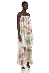 Rhema Pink Floral Tiered Maxi Dress with Lace Trim