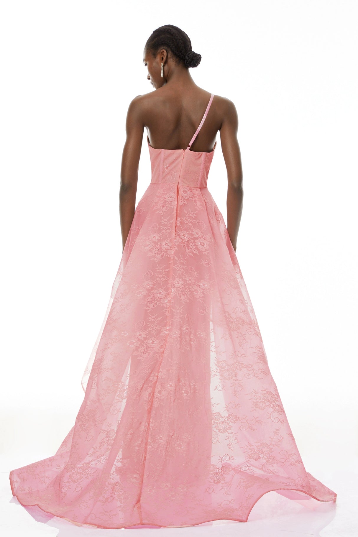 Ricarda Pink One Shoulder Lace Maxi Dress
