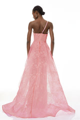 Ricarda Pink One Shoulder Lace Maxi Dress