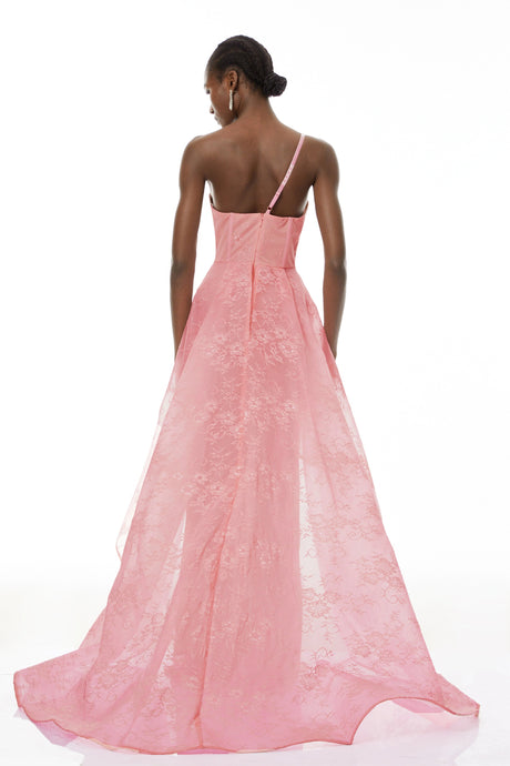 Lucia Maxi Dress Pink One Shoulder Lace