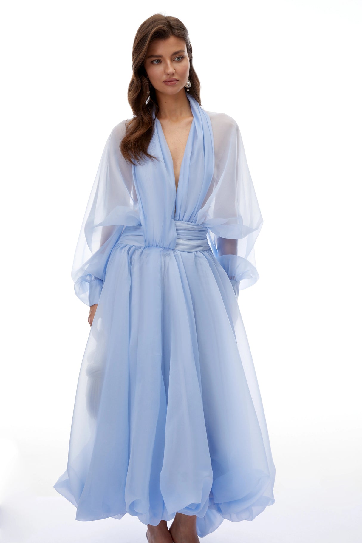Riley Blue Draped Tulle Maxi Dress