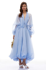 Riley Blue Draped Tulle Maxi Dress