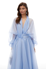 Riley Blue Draped Tulle Maxi Dress