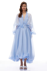 Riley Blue Draped Tulle Maxi Dress