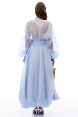 Riley Blue Draped Tulle Maxi Dress