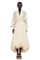 Riley Cream White Draped Tulle Maxi Dress