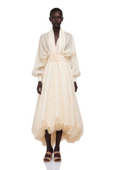 Riley Cream White Draped Tulle Maxi Dress