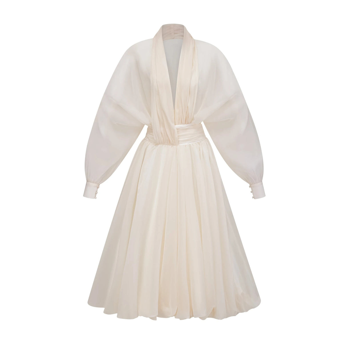 Riley Cream White Draped Tulle Maxi Dress