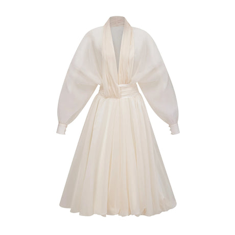 Michelle Maxi Dress Cream White Draped Tulle