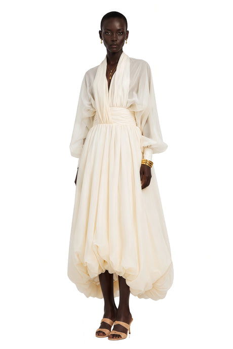 Michelle Maxi Dress Cream White Draped Tulle