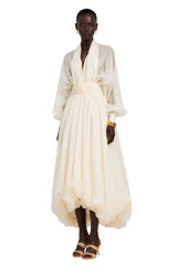 Riley Cream White Draped Tulle Maxi Dress