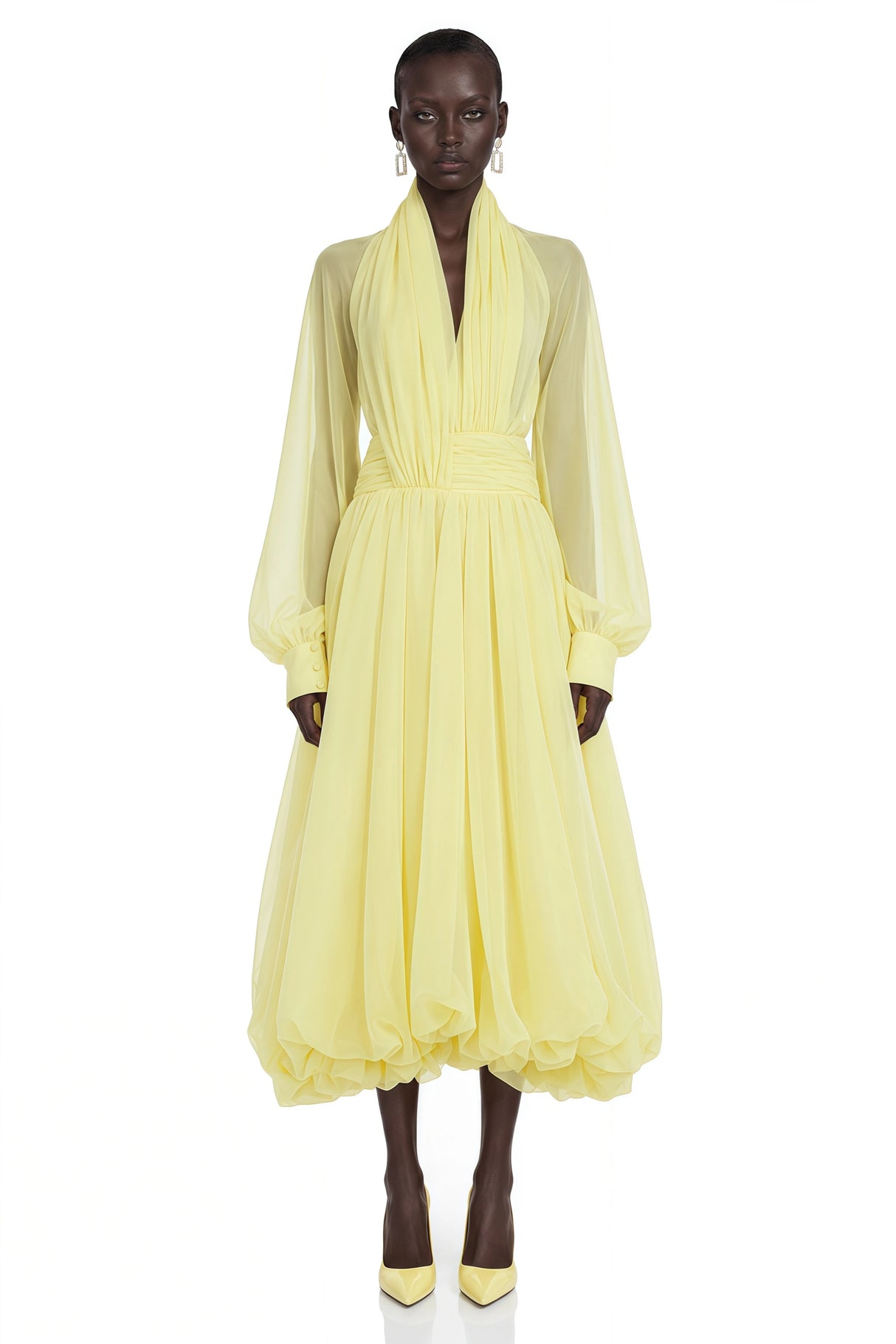 Riley Yellow Draped Tulle Maxi Dress