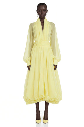 Riley Yellow Draped Tulle Maxi Dress