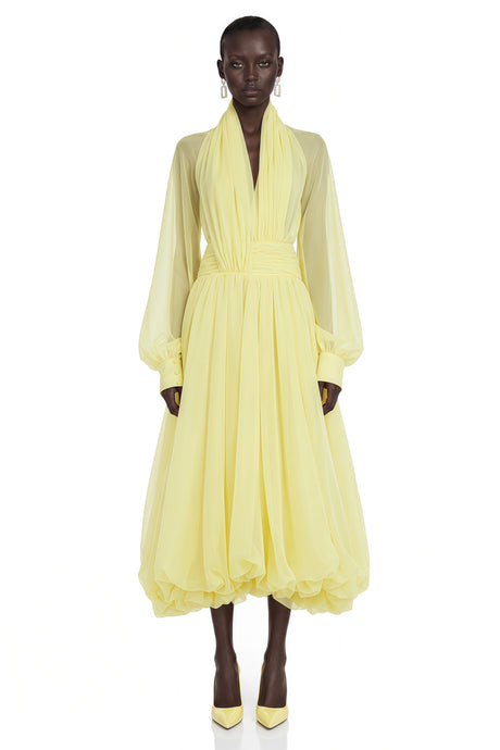 Teresina Maxi Dress Yellow Draped Tulle